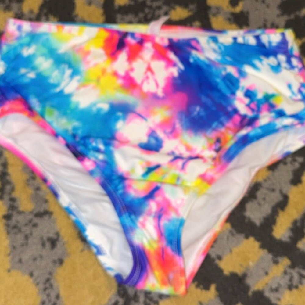 SO rainbow tie tye high waisted bikini bottoms